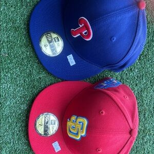Blue and Red Baseball Caps